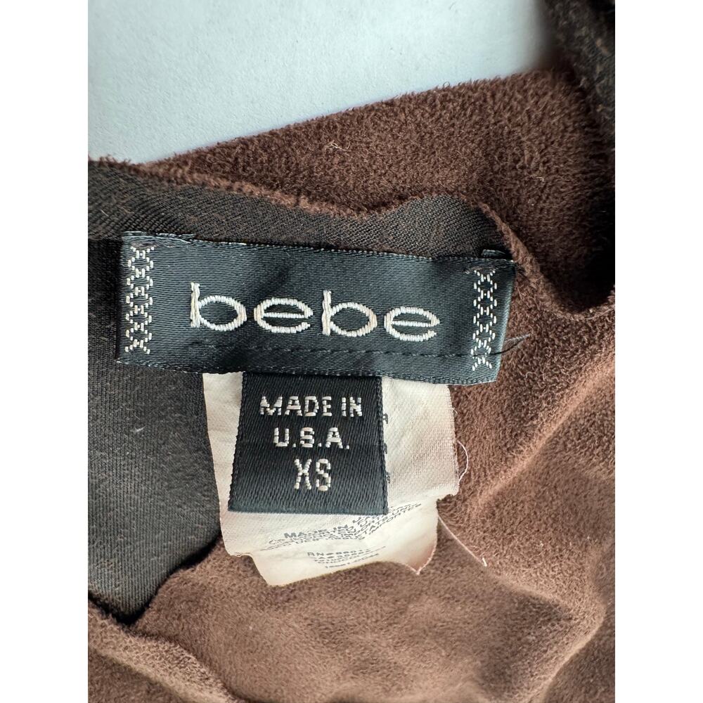 Bebe Vintage Y2K Brown Faux Suede Maxi Dress XS Tiered Ruffle Bodycon Made USA - Picture 7 of 10